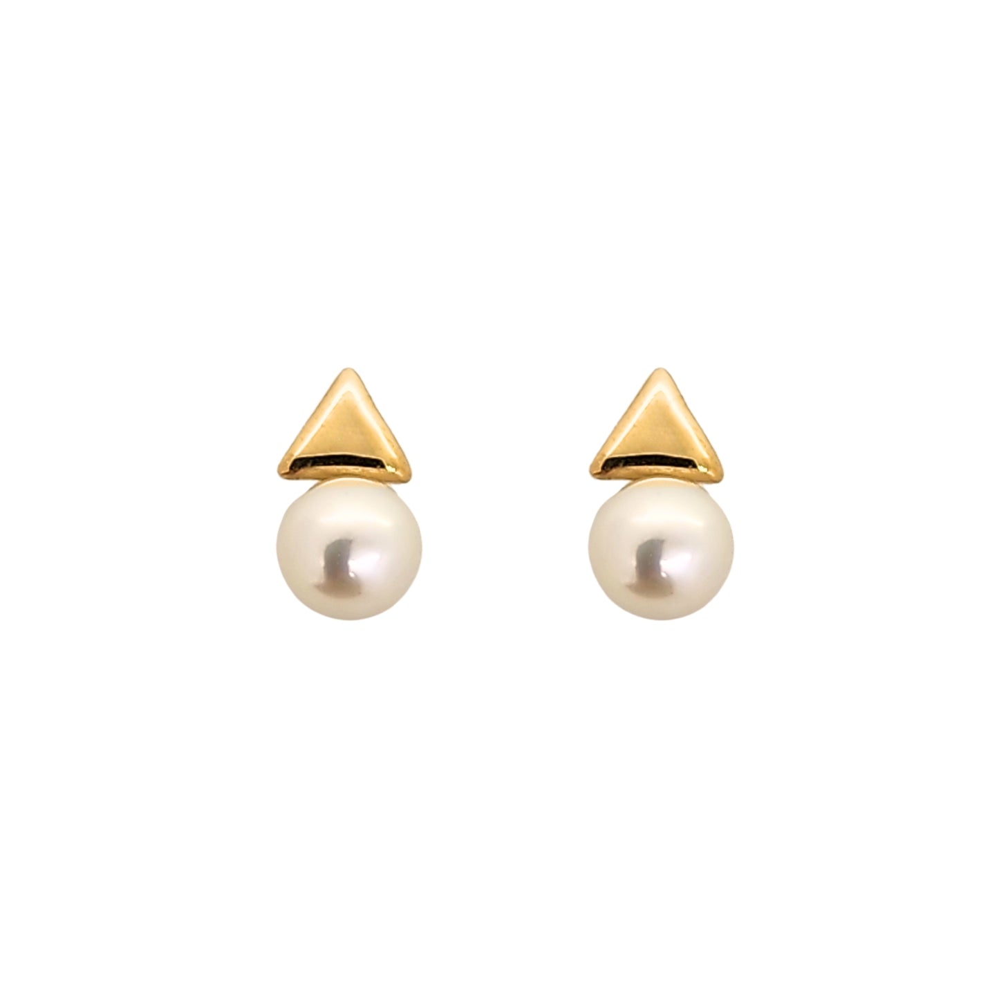 Aretes Triángulo Botón y Perla Oro 10K, Tipo Broquel