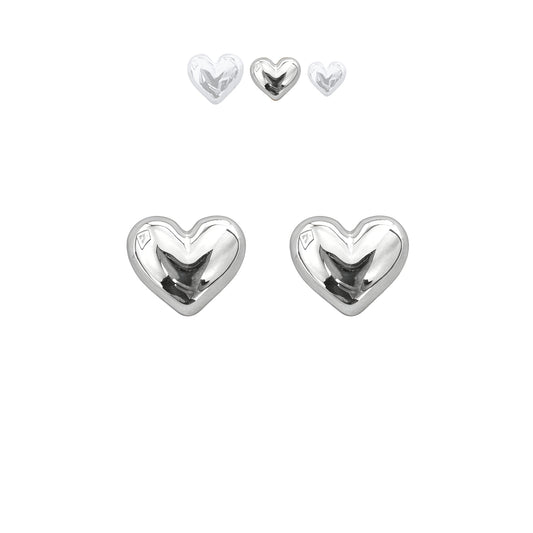 Arete Corazón Inflado Liso Blanco, Chico, Mediano o Grande, Oro 10K Tipo Broquel