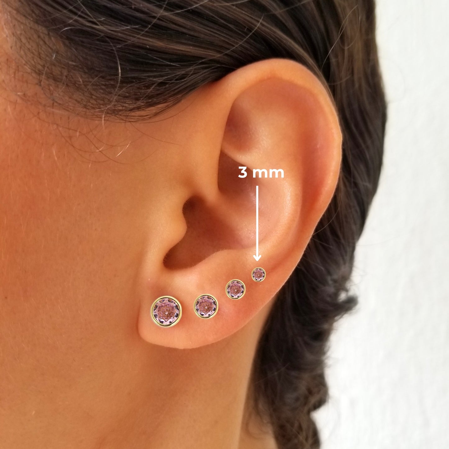 Aretes Oro 10K Broquel Zirconia Bisel 3 mm de Color a Elegir