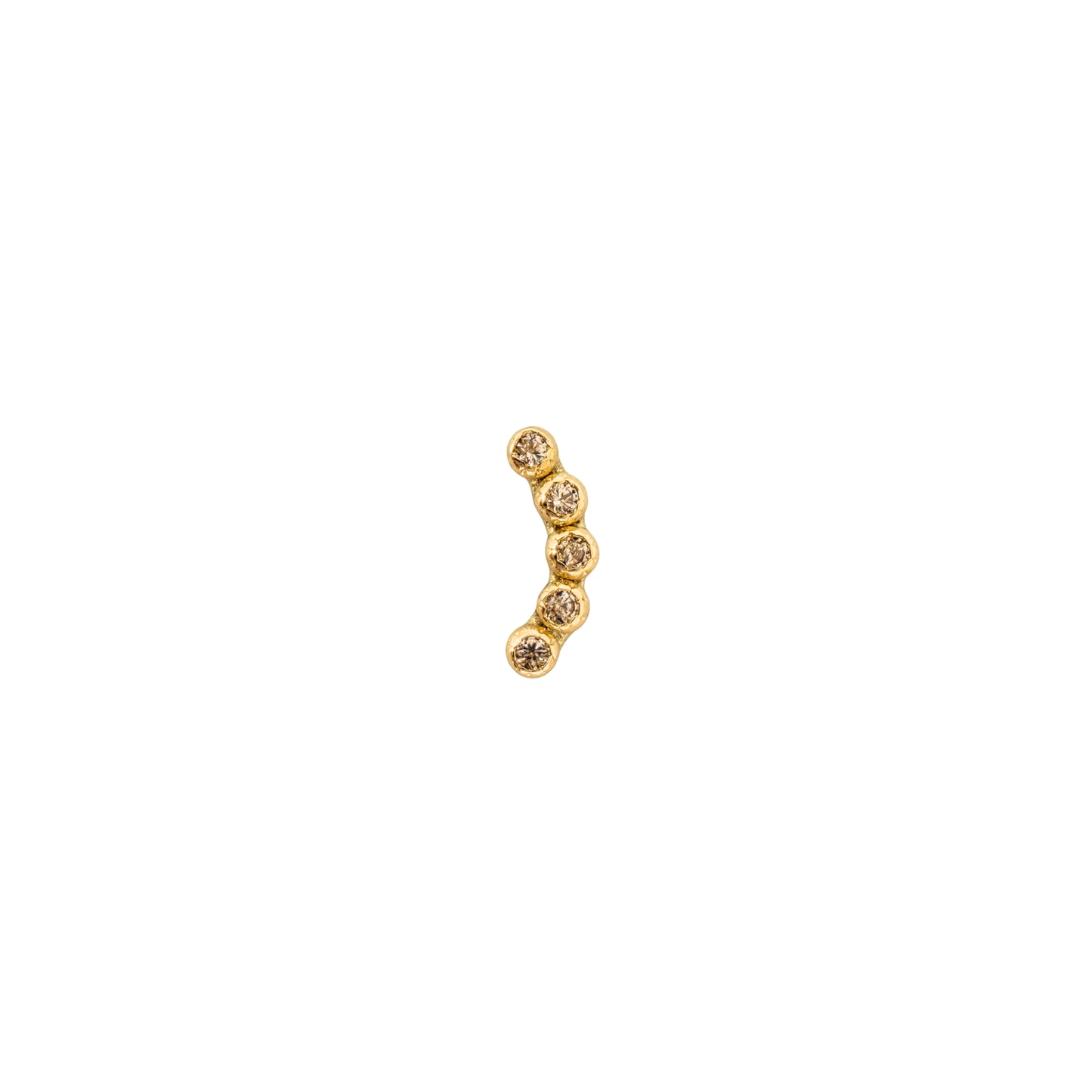 Aretes Oro 10K Broquel Mini Bisel 5 Piedras Curvo