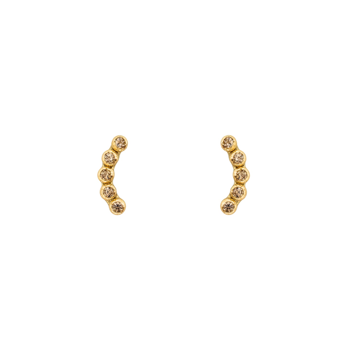 Aretes Oro 10K Broquel Mini Bisel 5 Piedras Curvo