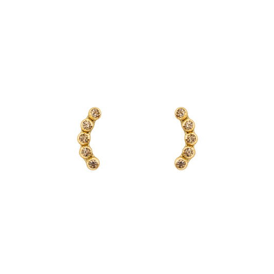 Aretes Oro 10K Broquel Mini Bisel 5 Piedras Curvo