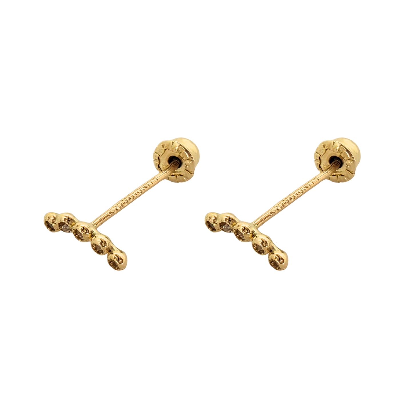 Aretes Oro 10K Broquel Mini Bisel 5 Piedras Curvo