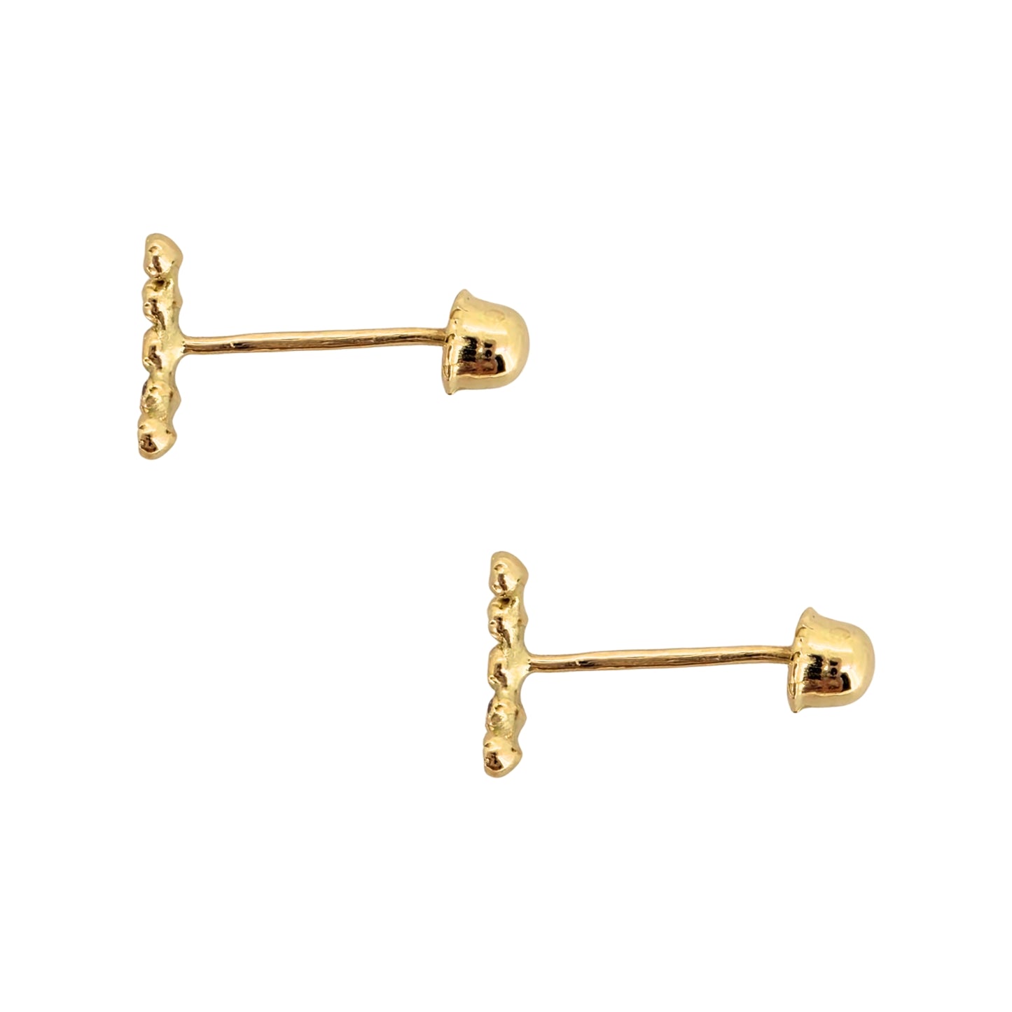 Aretes Oro 10K Broquel Mini Bisel 5 Piedras Curvo