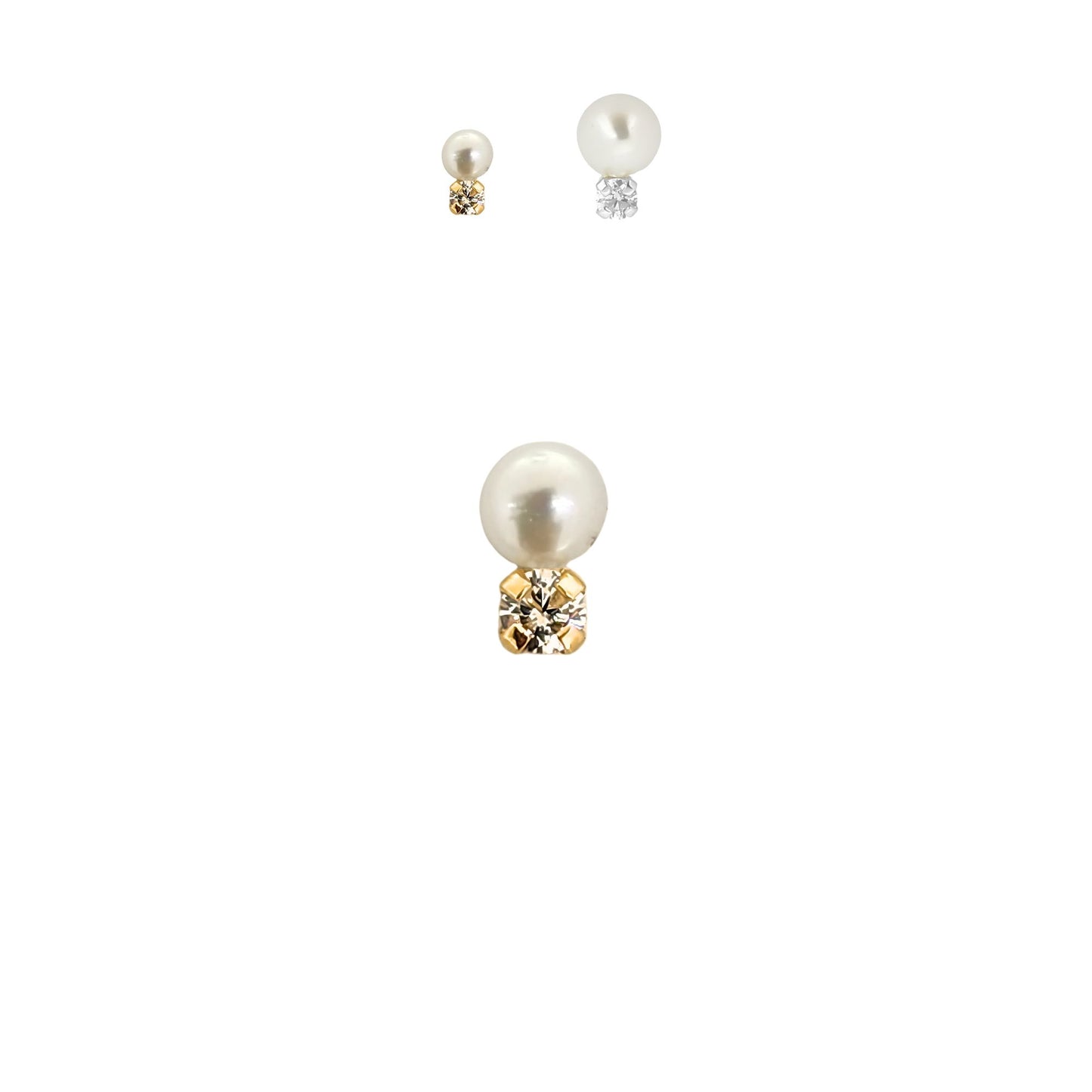 Aretes Zirconia y Perla 5 o 2.5 mm a elegir Oro 10k, Tipo Broquel