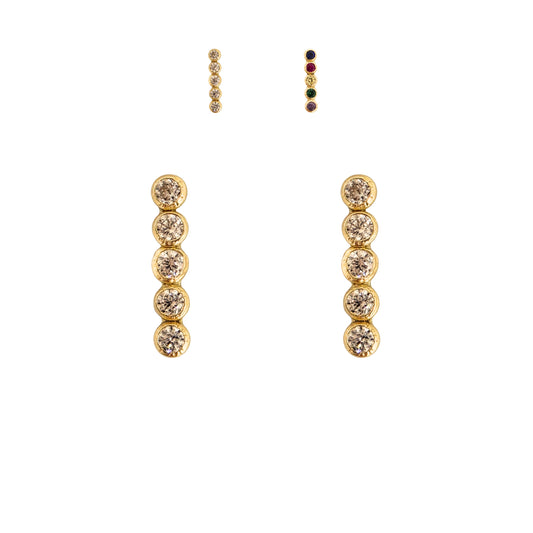 Aretes Oro 10K Broquel Barra 5p Bisel Color a Elegir