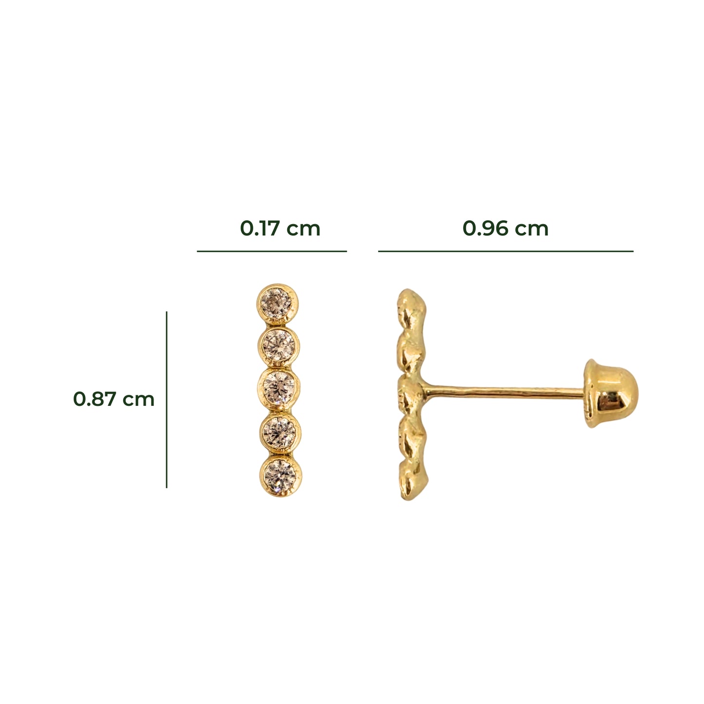 Aretes Oro 10K Broquel Barra 5p Bisel Color a Elegir