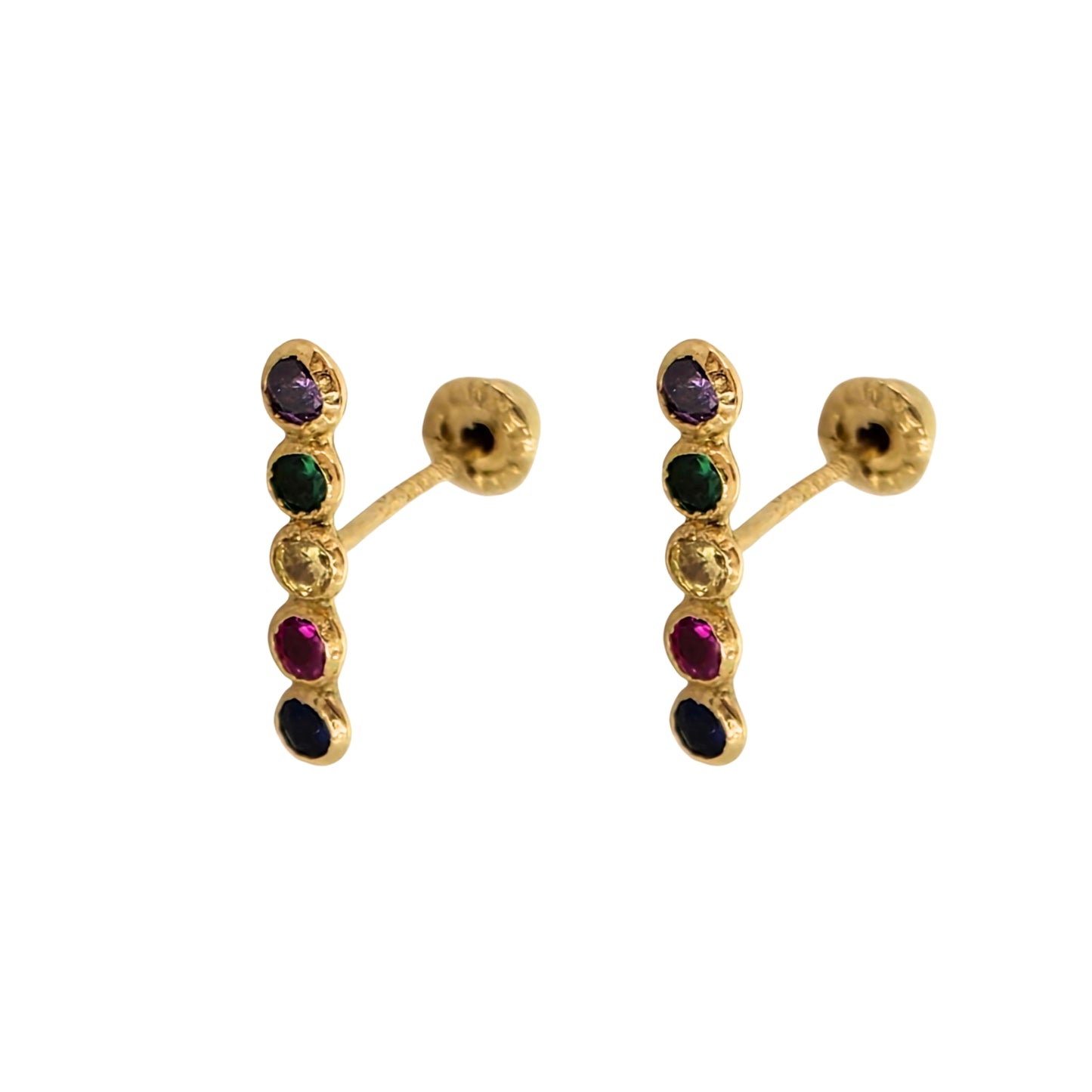 Aretes Oro 10K Broquel Barra 5p Bisel Color a Elegir