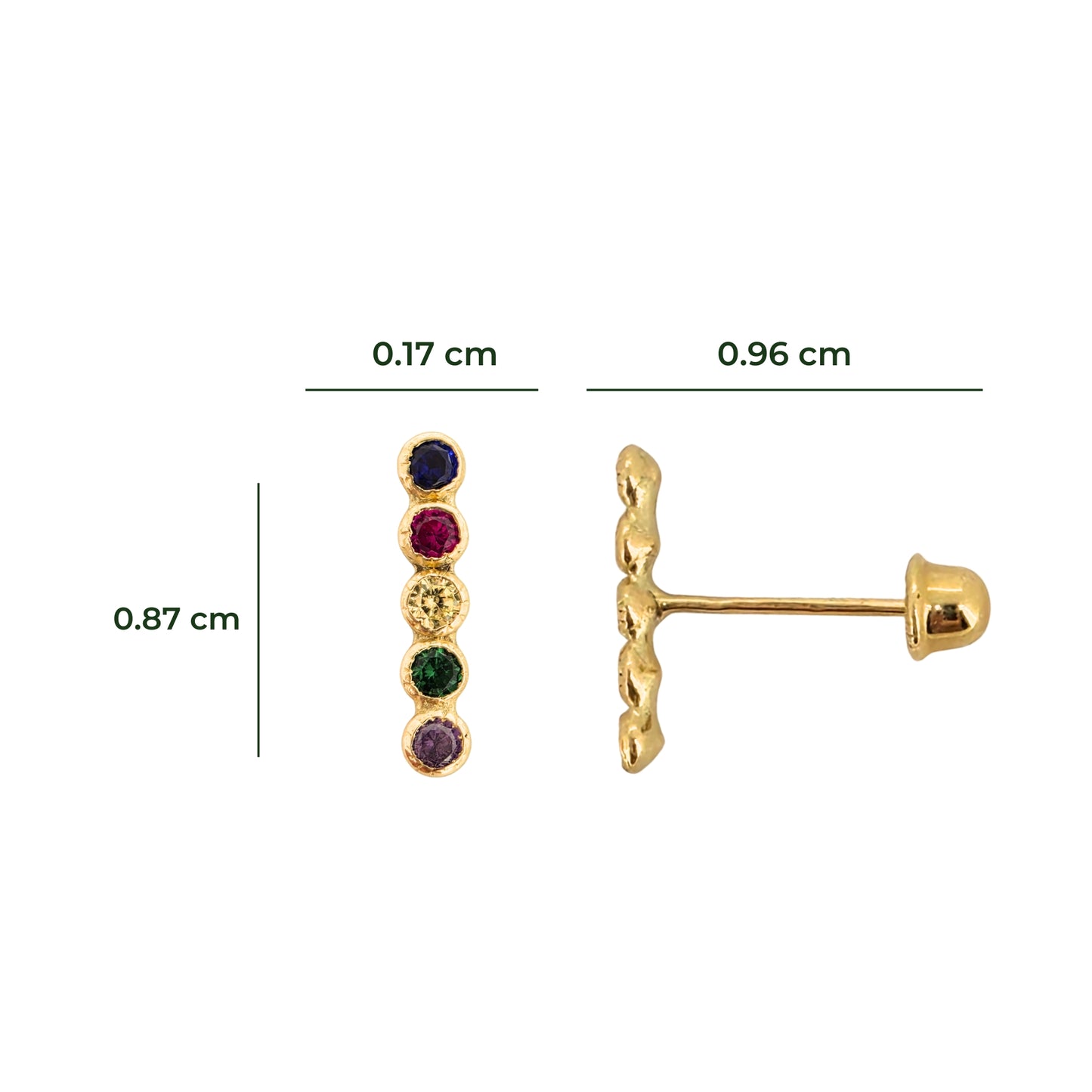 Aretes Oro 10K Broquel Barra 5p Bisel Color a Elegir