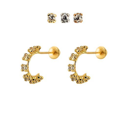 Aretes Huggie con Zirconias de Oro 10k a Elegir, Tipo Broquel