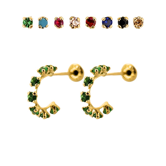 Aretes Huggie con Zirconias de Color a Elegir, Tipo Broquel