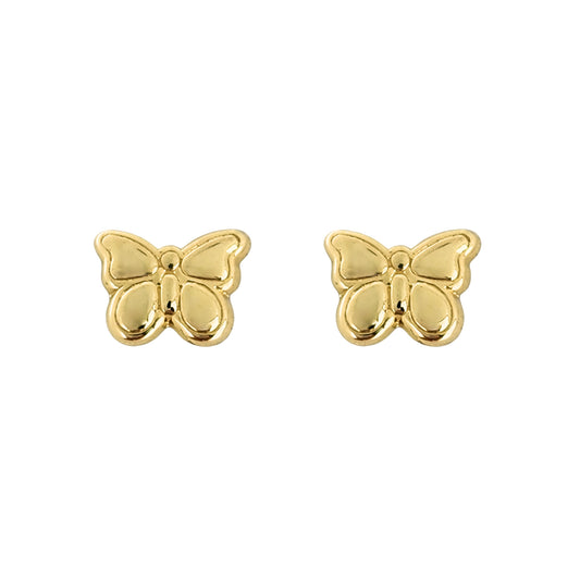 Aretes Oro 10K Broquel Mariposa con Relieve