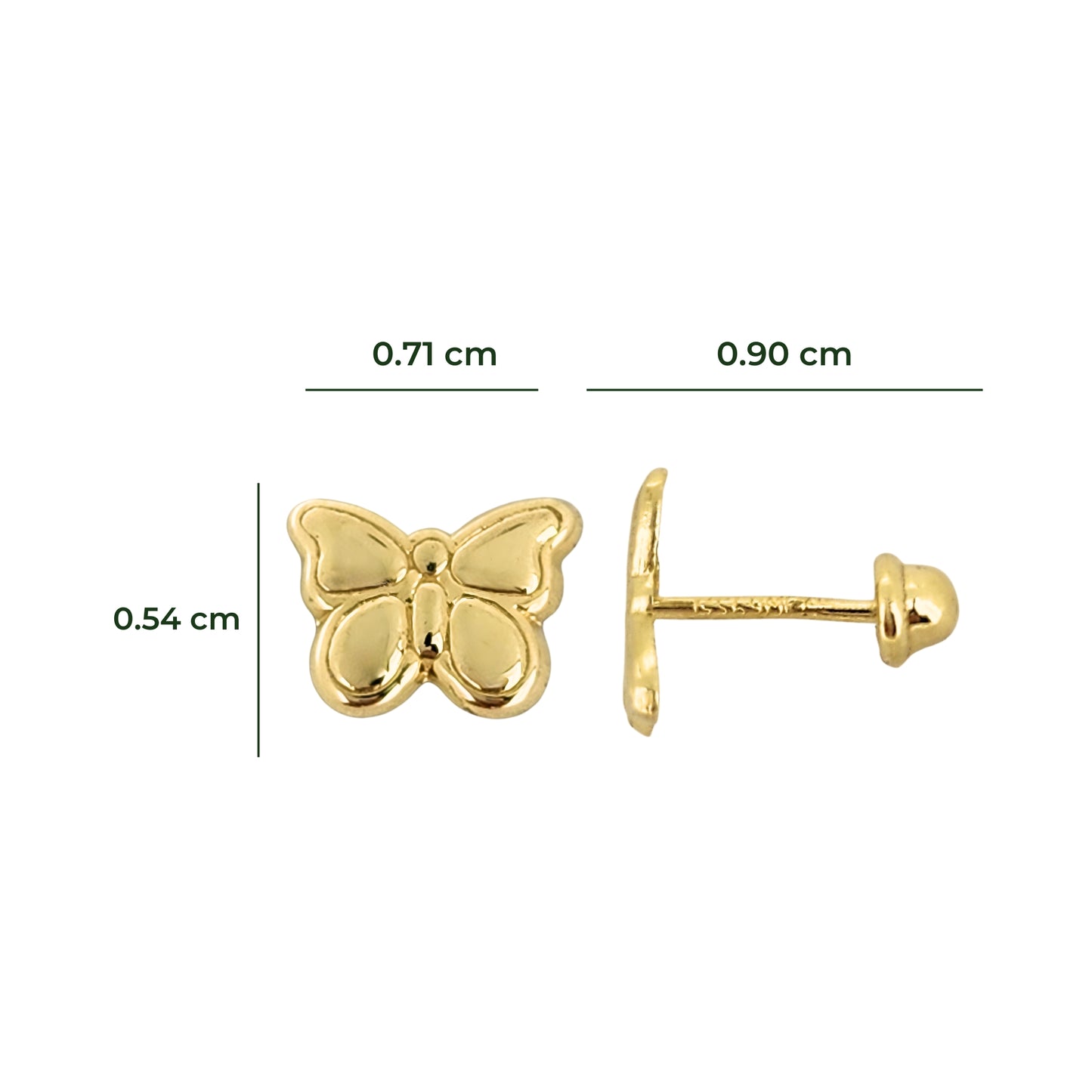 Aretes Oro 10K Broquel Mariposa con Relieve