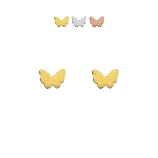 Aretes Mariposa Mini Espejo Color a Elegir Amarillo, Blanco o Rosa, Oro 10k Tipo Broquel