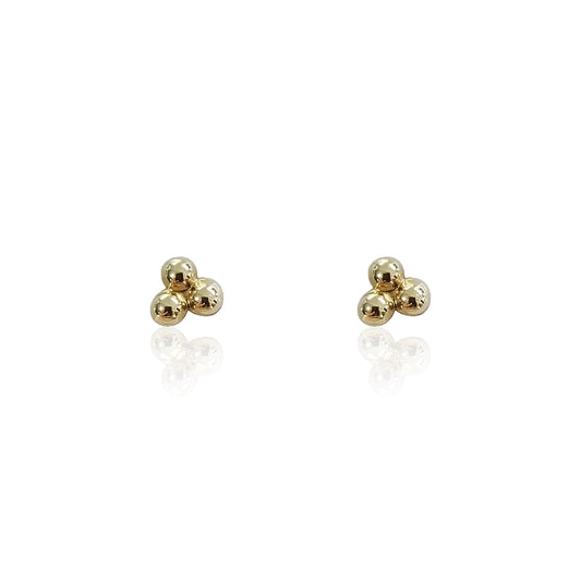 Aretes Mini Tres Puntos Trébol Liso, Oro 10k Tipo Broquel