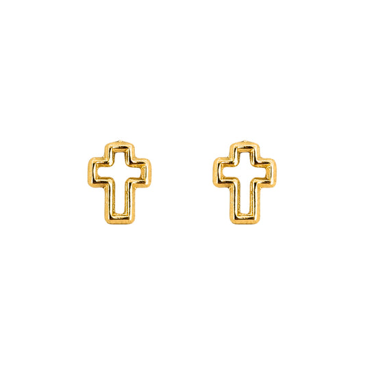 Aretes Cruz Silueta, Oro 10K Tipo Broquel