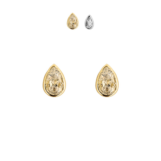 Aretes Bisel Gota Zirconia #6x4 o #5x3 Oro 10k, Tipo Broquel