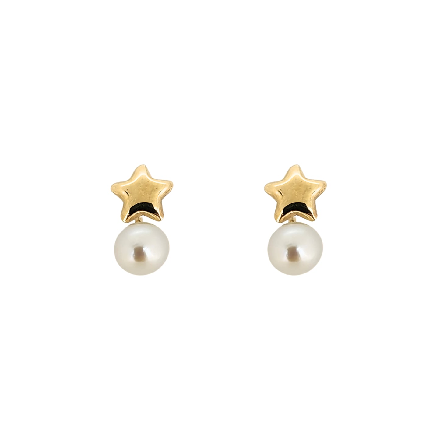 Aretes Estrella Lisa y Perla Oro 10k, Tipo Broquel