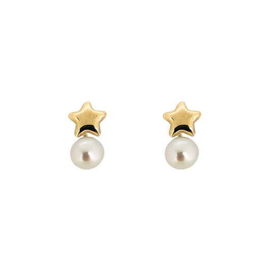 Aretes Estrella Lisa y Perla Oro 10k, Tipo Broquel