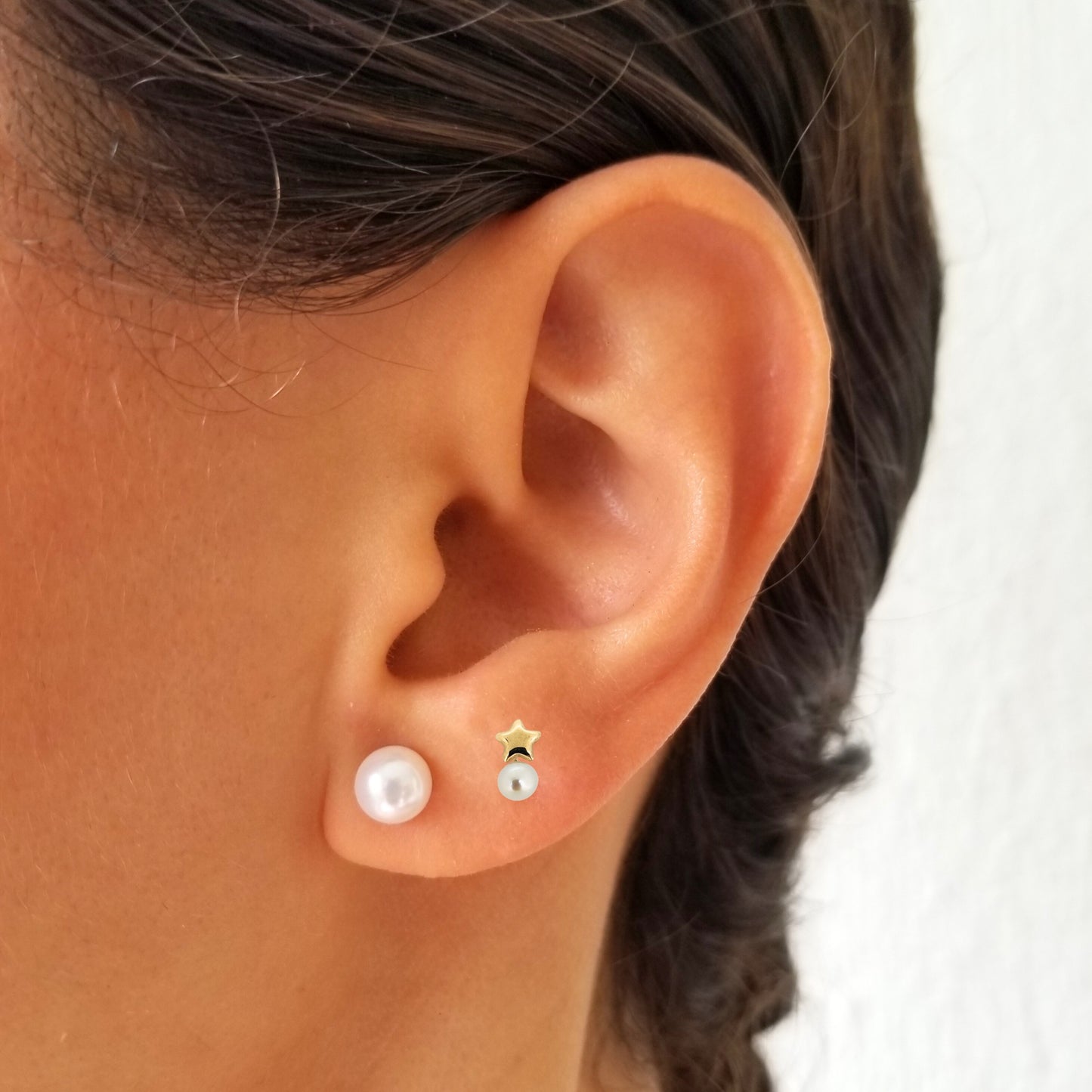 Aretes Estrella Lisa y Perla Oro 10k, Tipo Broquel