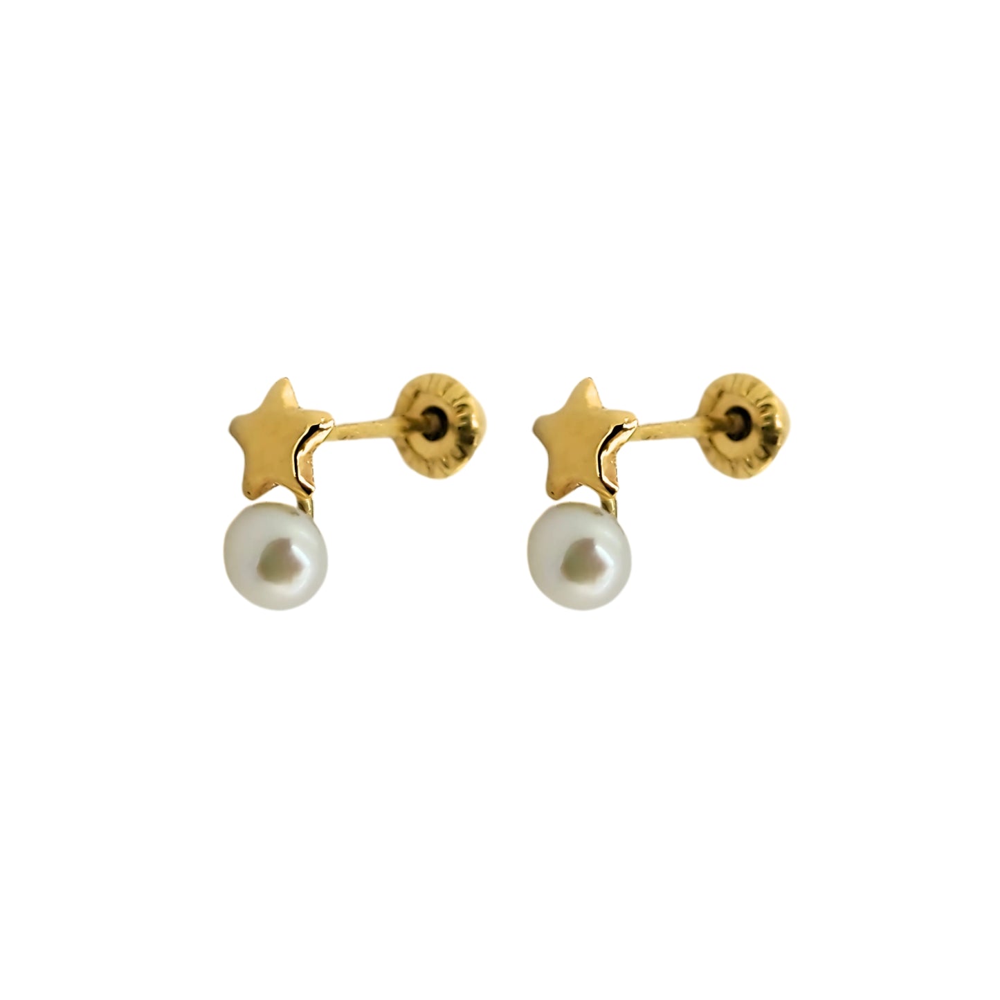 Aretes Estrella Lisa y Perla Oro 10k, Tipo Broquel
