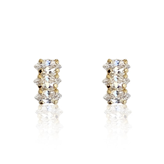 Aretes Tresillo Marquise #2x4 Zirconia, Oro 10K Tipo Broquel