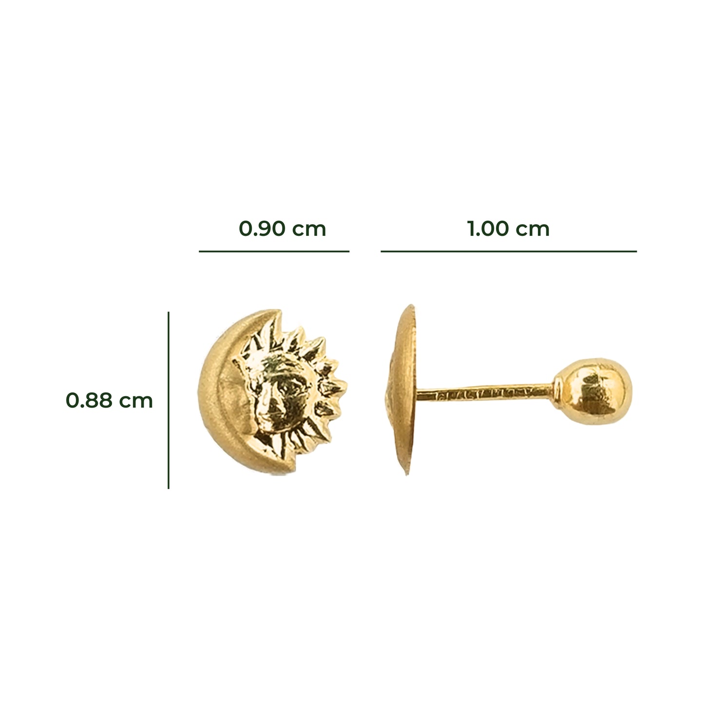 Aretes Oro 10K Broquel Eclipse Sol y Luna
