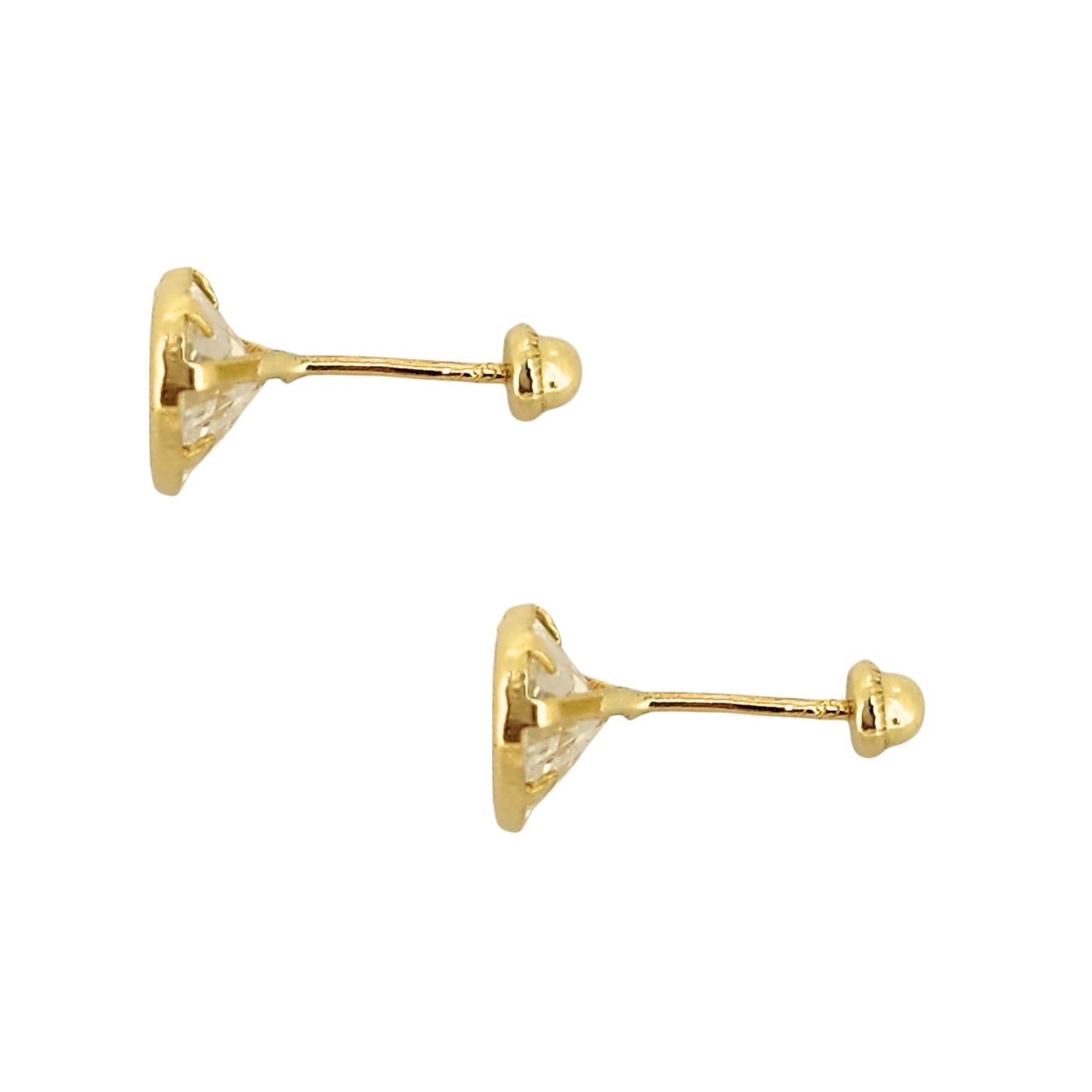 Aretes Oro 10K Broquel Corazón Zirconia Blanco 6 mm o 5 mm a elegir