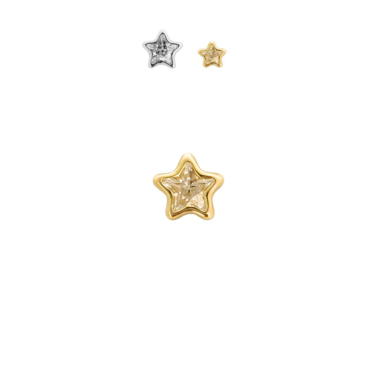 Aretes Oro 10K Broquel Estrella Zirconia 4 o 6 mm a elegir