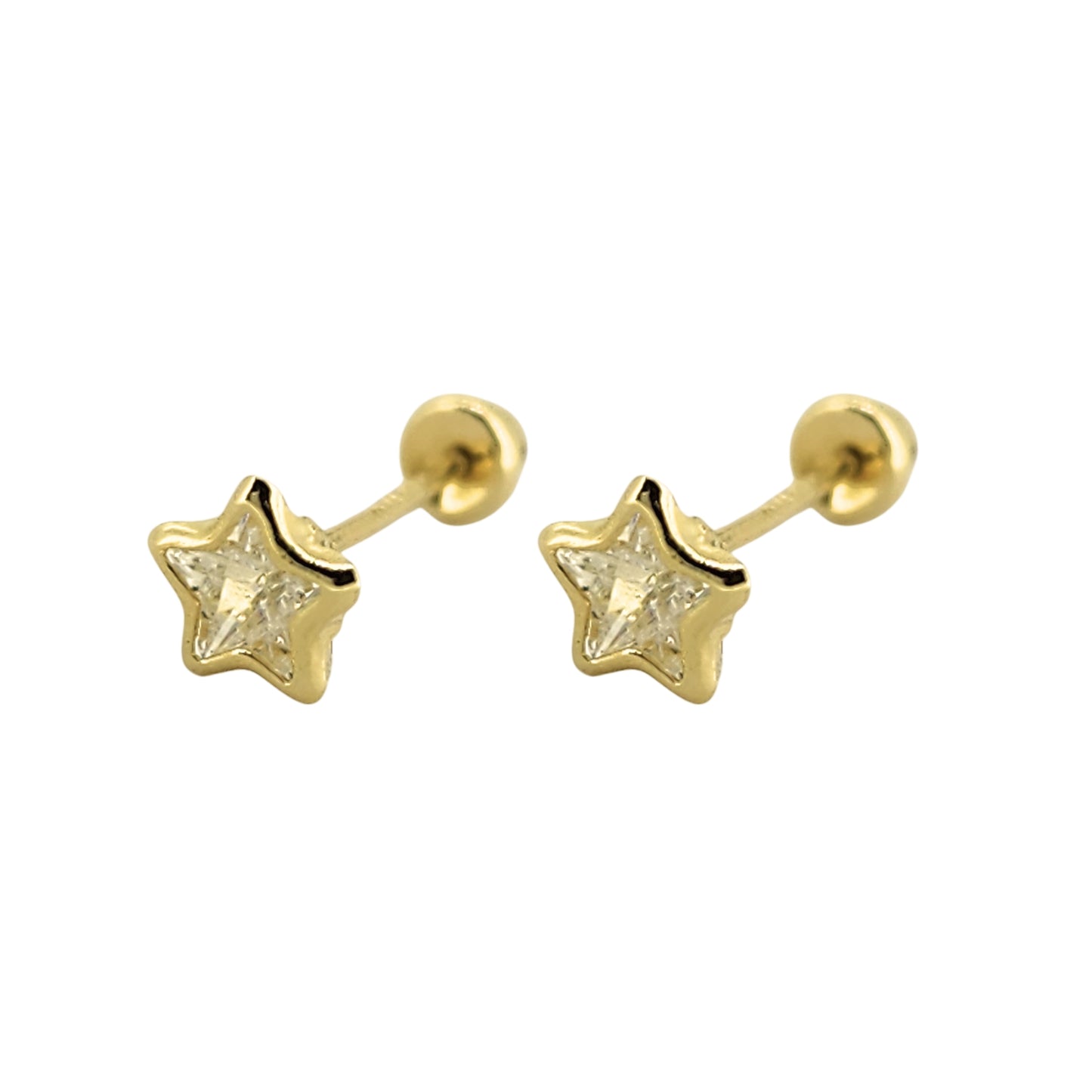 Aretes Oro 10K Broquel Estrella Zirconia 4 o 6 mm a elegir