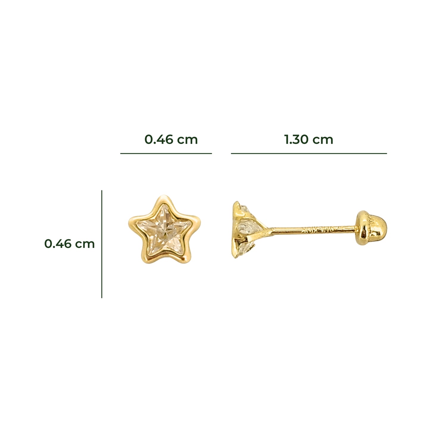 Aretes Oro 10K Broquel Estrella Zirconia 4 o 6 mm a elegir