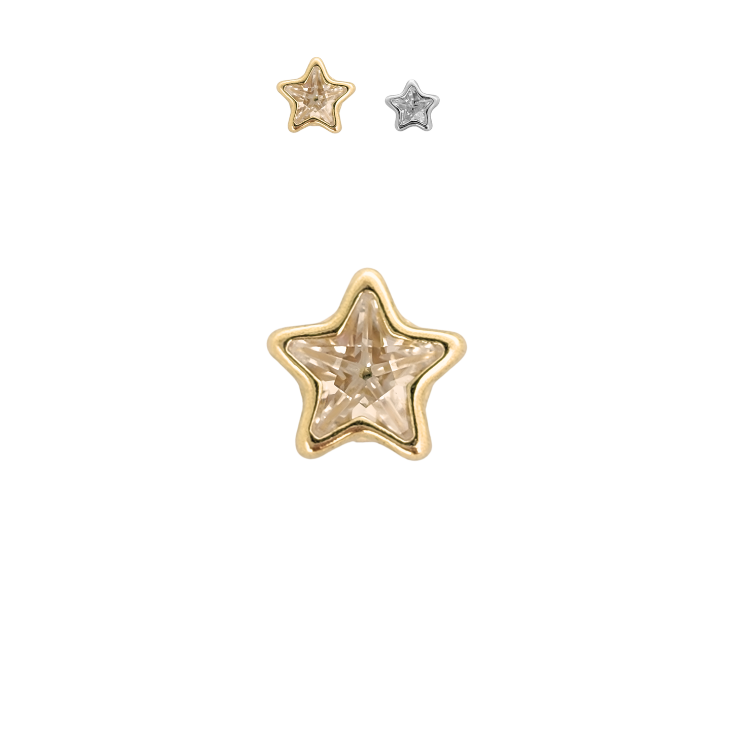 Aretes Oro 10K Broquel Estrella Zirconia 4 o 6 mm a elegir