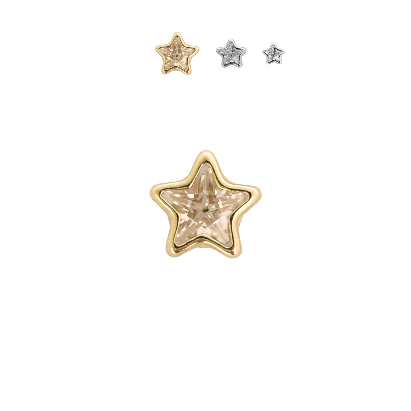 Aretes Oro 10K Broquel Estrella Zirconia 3, 4 o 6 mm a elegir
