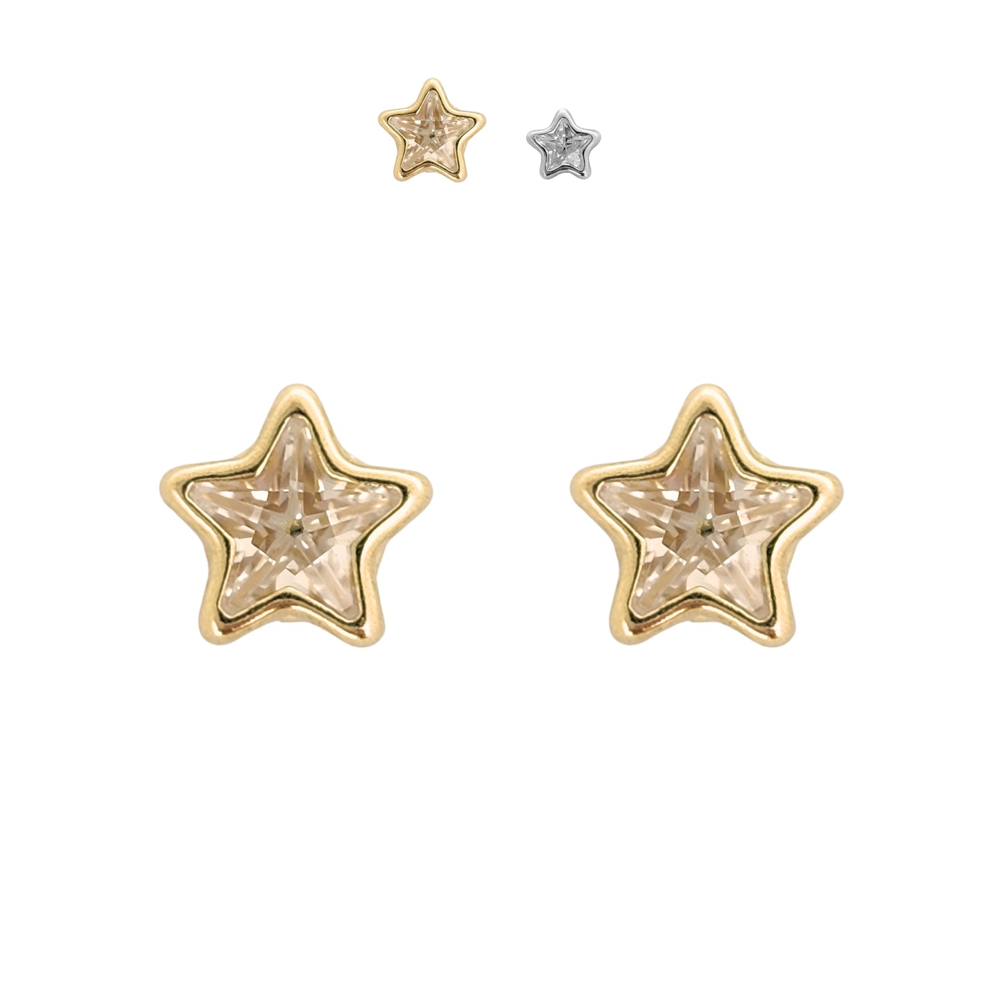 Aretes Oro 10K Broquel Estrella Zirconia 4 o 6 mm a elegir