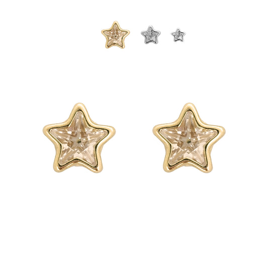 Aretes Oro 10K Broquel Estrella Zirconia 3, 4 o 6 mm a elegir