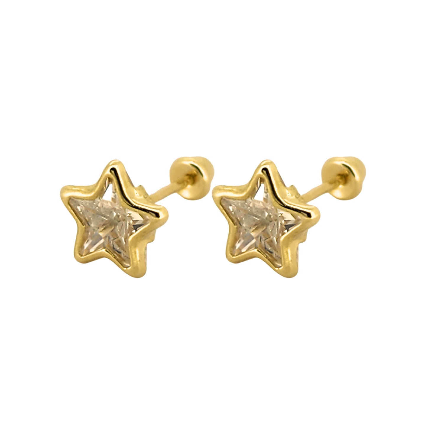 Aretes Oro 10K Broquel Estrella Zirconia 4 o 6 mm a elegir