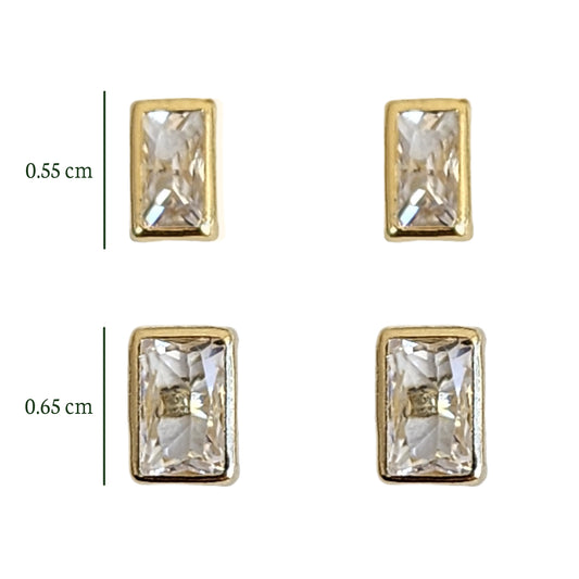 Aretes Bisel Octa Zirconia #3x5 o #4x6, Oro 10k Tipo Broquel