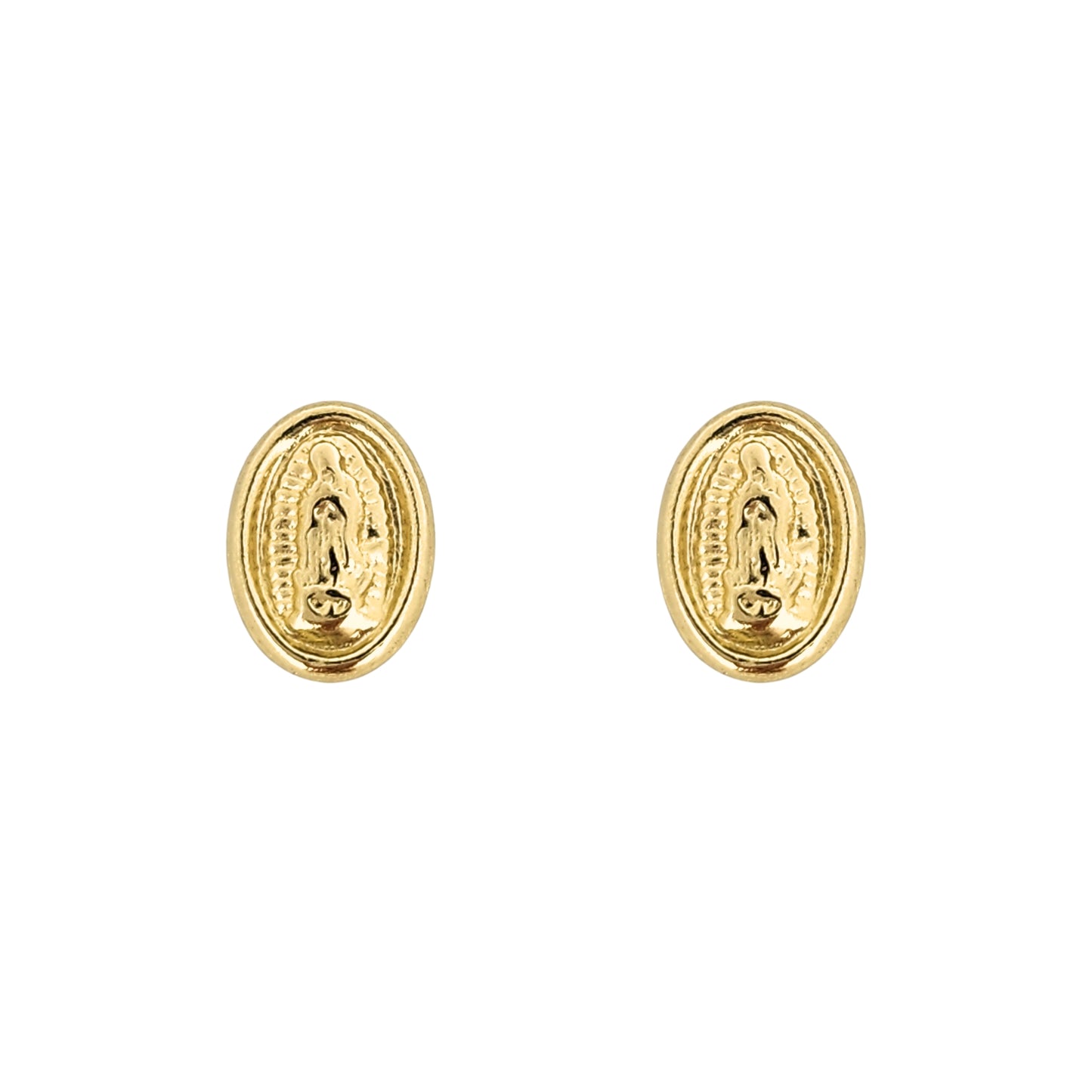 Aretes Oro 10K Broquel Virgen Diamantada Oval