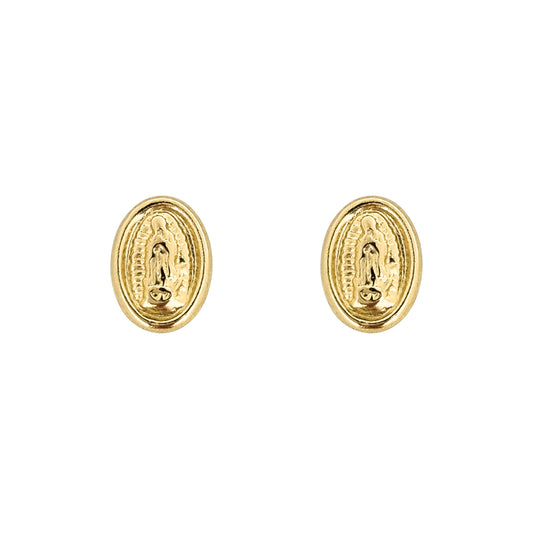 Aretes Oro 10K Broquel Virgen Diamantada Oval