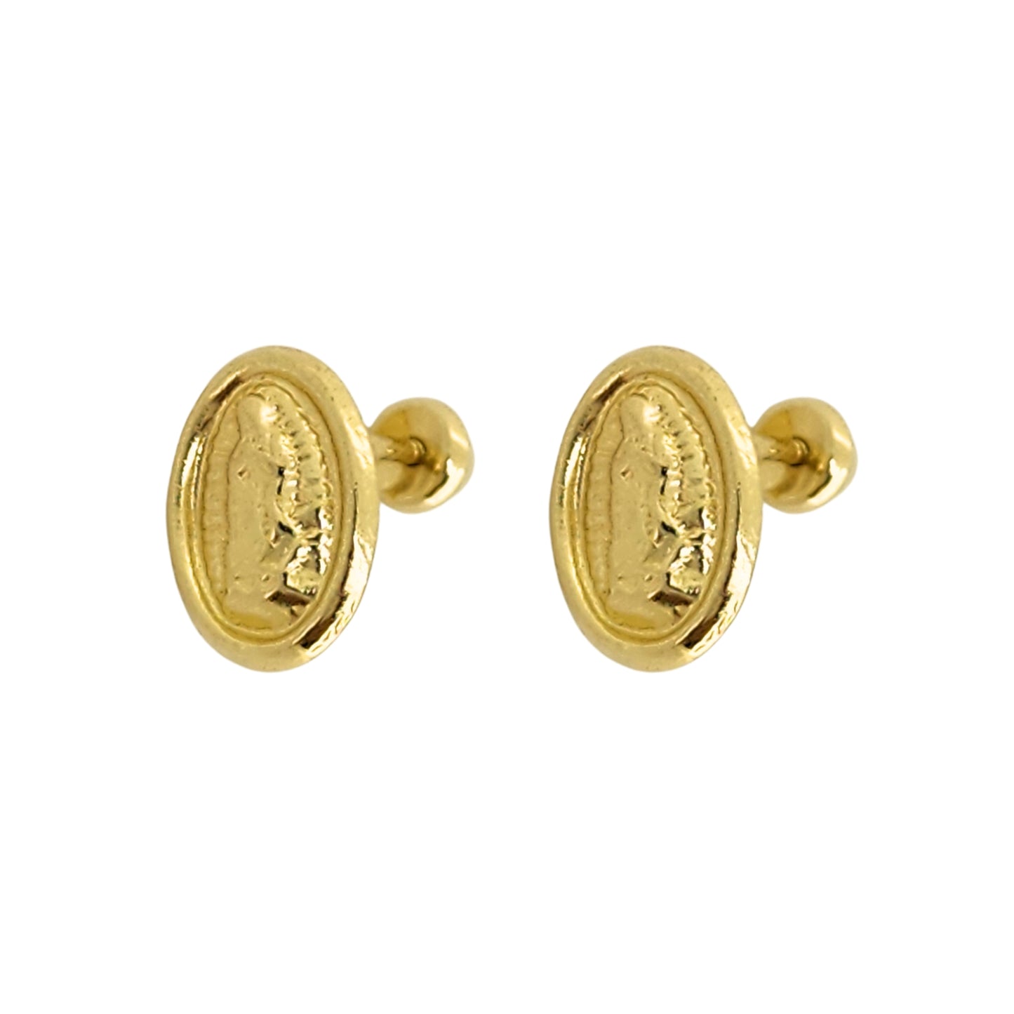 Aretes Oro 10K Broquel Virgen Diamantada Oval