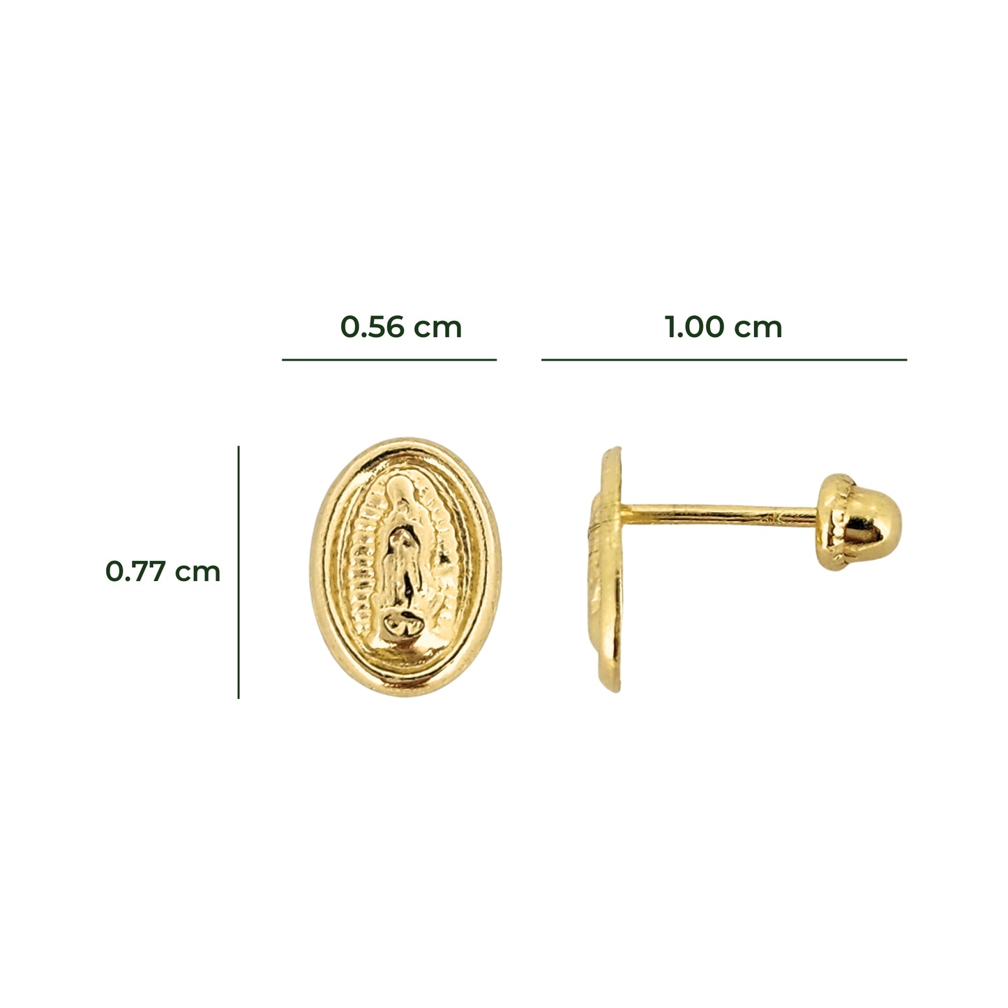Aretes Oro 10K Broquel Virgen Diamantada Oval