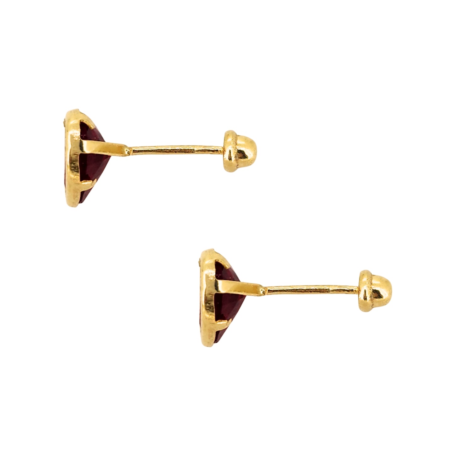 Aretes Oro 10K Broquel Corazón Zirconia Rojo 6 mm o 5 mm a elegir