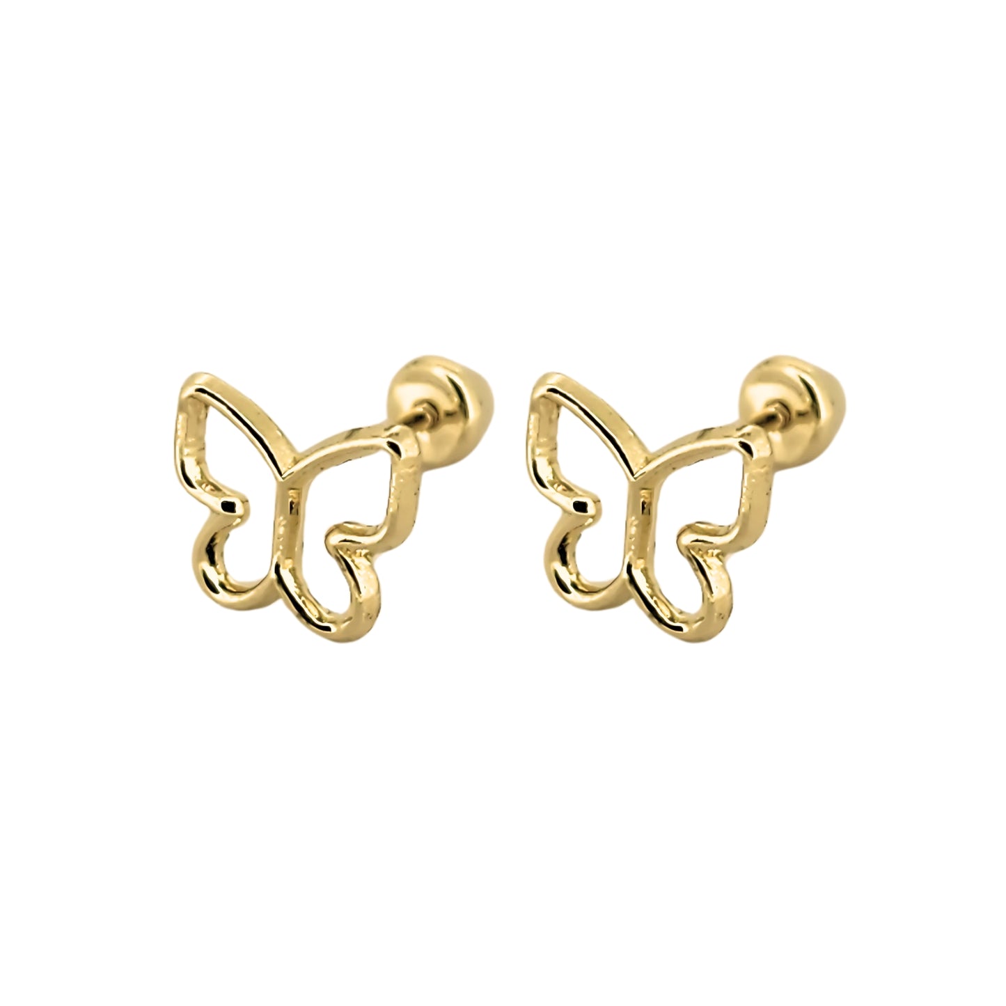 Aretes Mariposa Silueta Mediana Oro 10k, Tipo Broquel