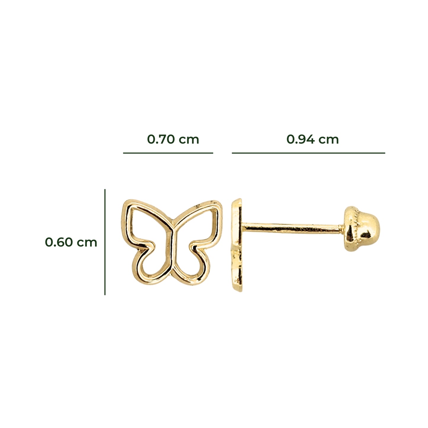 Aretes Mariposa Silueta Mediana Oro 10k, Tipo Broquel