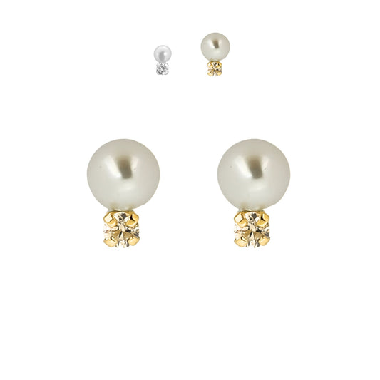 Aretes Zirconia y Perla 5 o 2.5 mm a elegir Oro 10k, Tipo Broquel