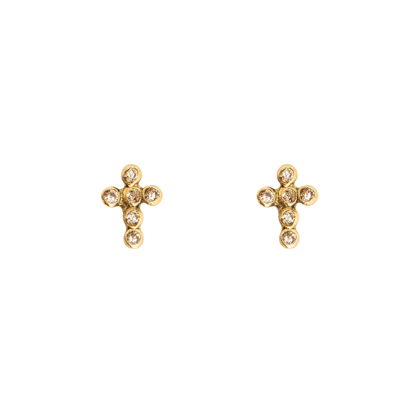 Aretes Oro 10K Broquel Mini Cruz Mini Bisel
