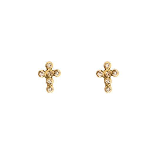 Aretes Oro 10K Broquel Mini Cruz Mini Bisel