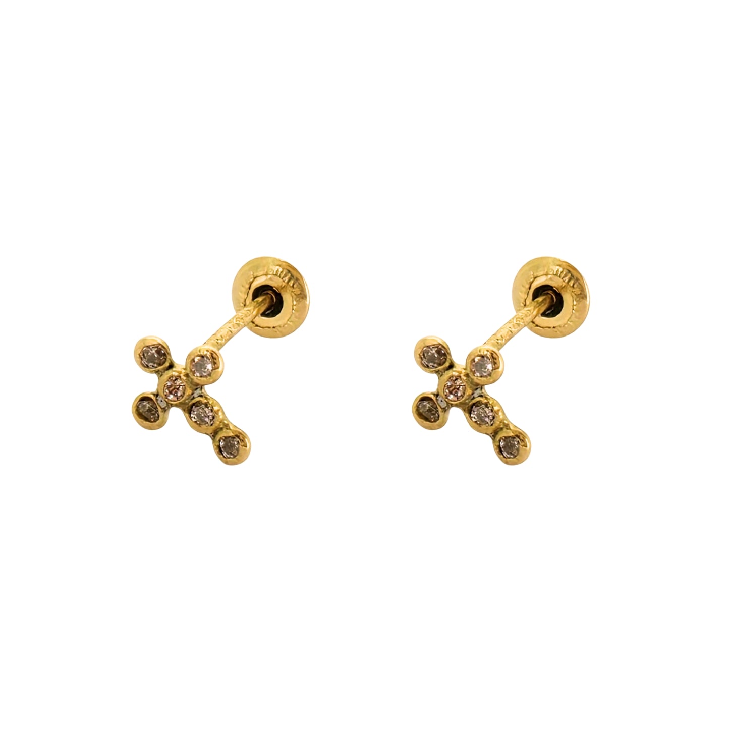 Aretes Oro 10K Broquel Mini Cruz Mini Bisel