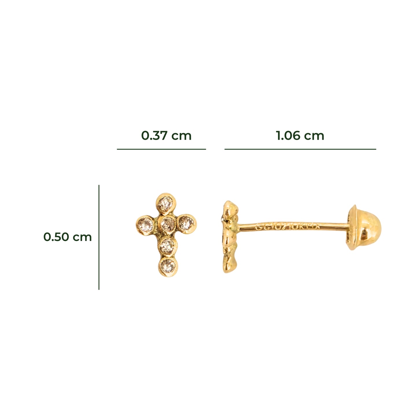 Aretes Oro 10K Broquel Mini Cruz Mini Bisel