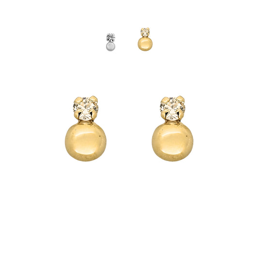 Aretes Zirconia y Bolita 4 o 2.5 mm a elegir Oro 10k, Tipo Broquel